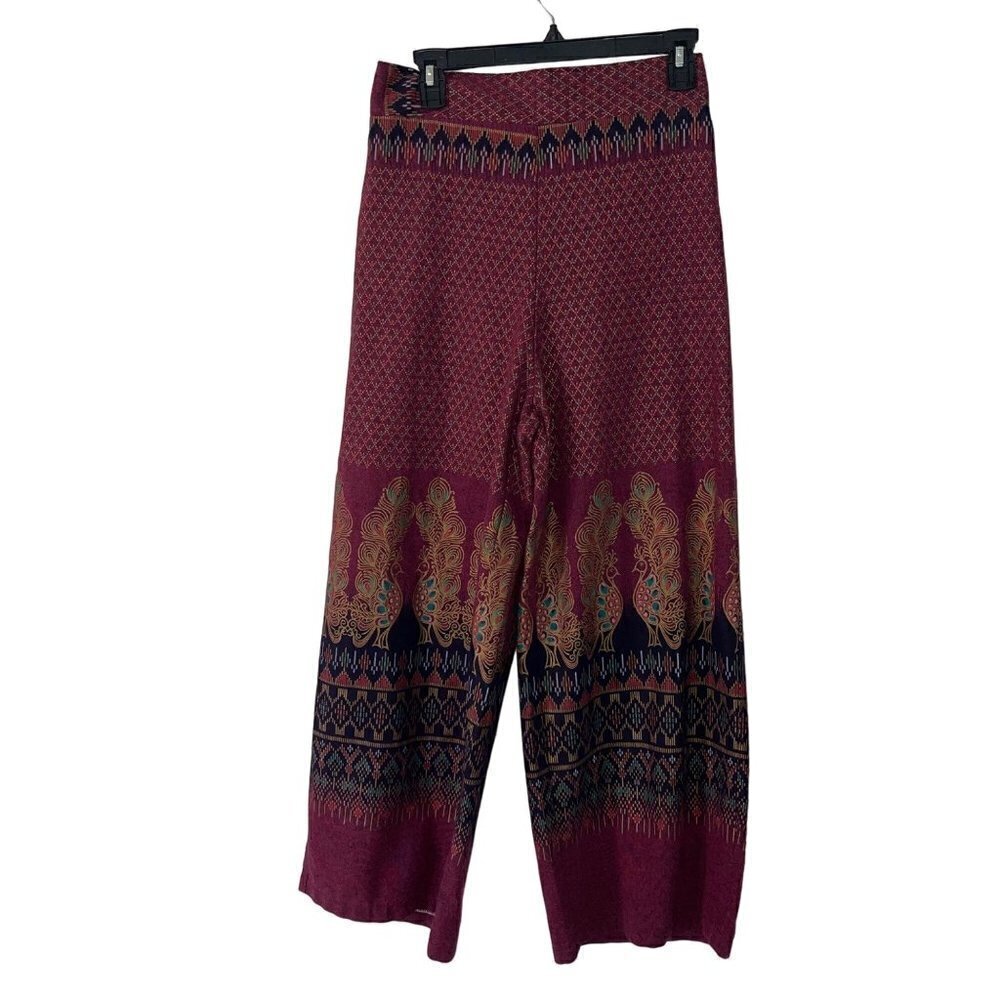 Vintage Womens High Waist Pants Size Medium Elastic Back Bohemian Wide Leg